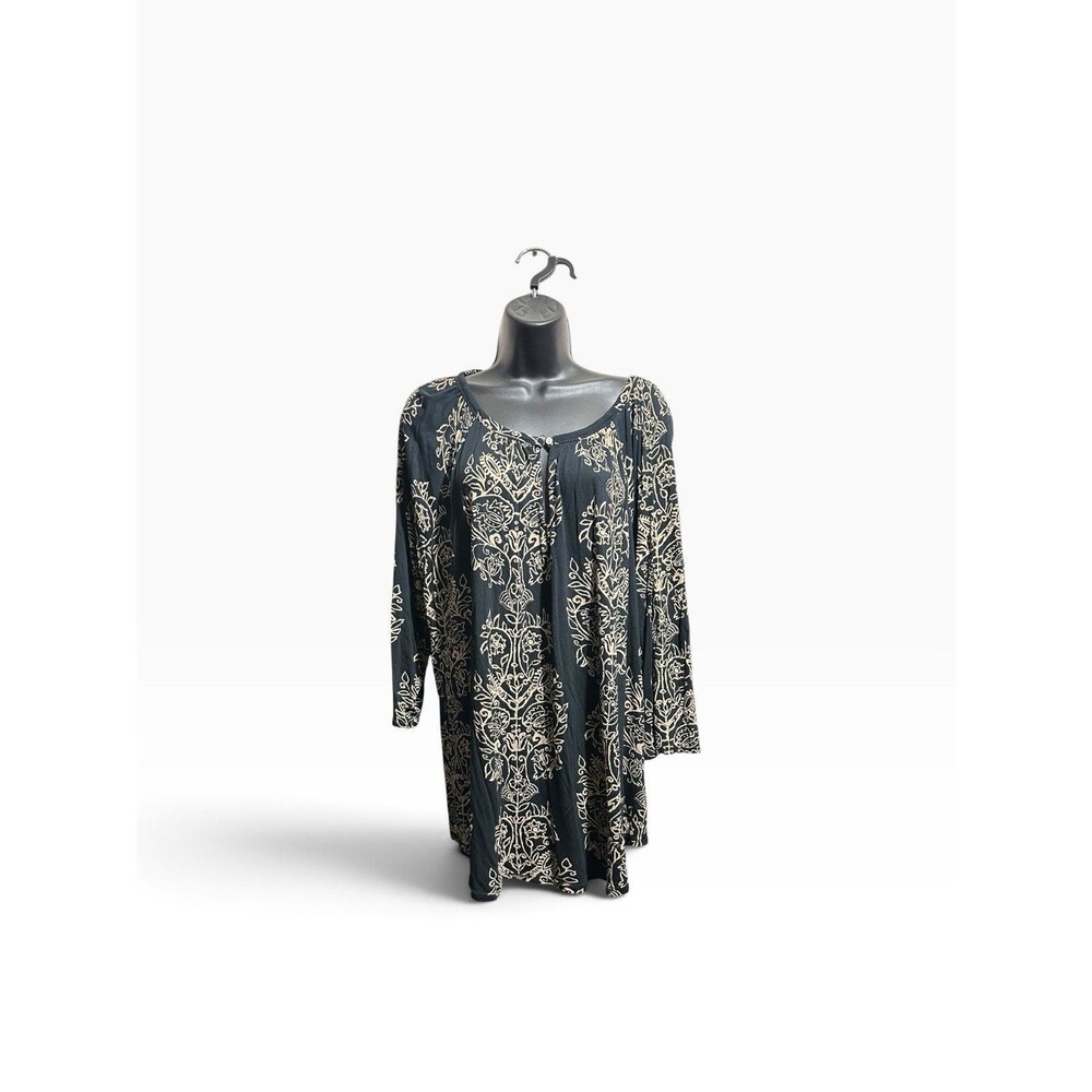 Lucky Brand Peasant Blouse Women’s 2X Tunic Floral Keyhole Boho Lagenlook Top